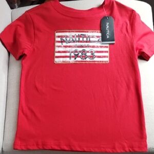 Nautica Kids Red Striped Graphic Tee